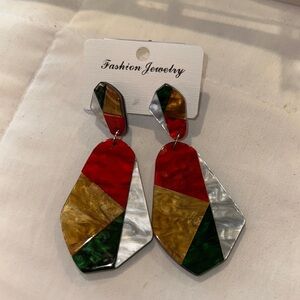 Fashion Jewelry Red and Green Geometric Earrings